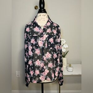 Terranova Floral Black and Pink Women's Top